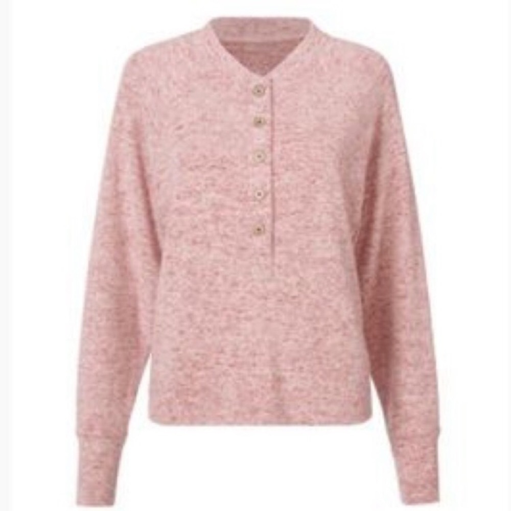 CAbi Henley Pullover Heathered Rose Button-Front Long Sleeve Top - S